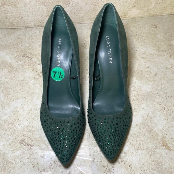 Marc Fisher Green Suede Embellished Pointed-Toe Stiletto Heels Womens Size 7.5 - Picture 3 of 7